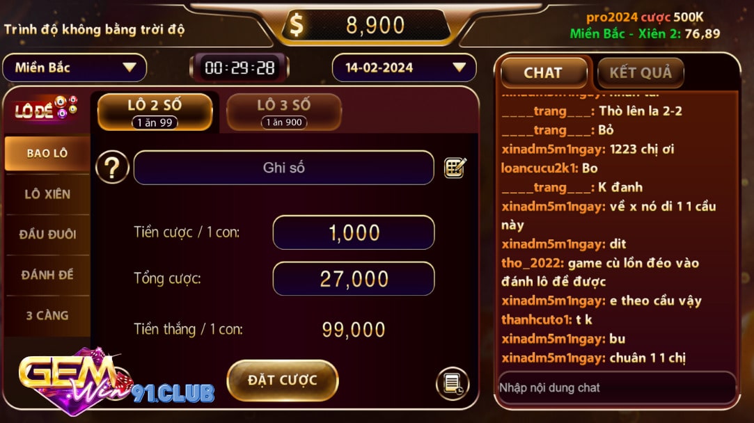 Lô đề Gemwin tỷ lệ ăn cao 1 ăn 900