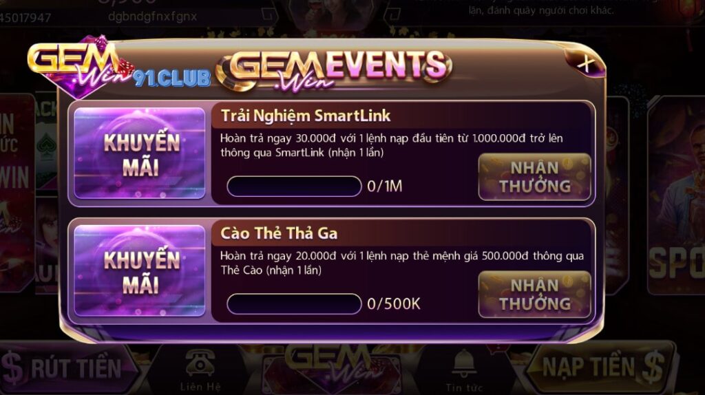 Khuyến mãi tại cổng game bài Gemwin siêu hấp dẫn